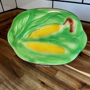 Vtg Hand Painted Corn on Cob Plate Platter - SS, Japan - 11 1/2” x 8 1/2”